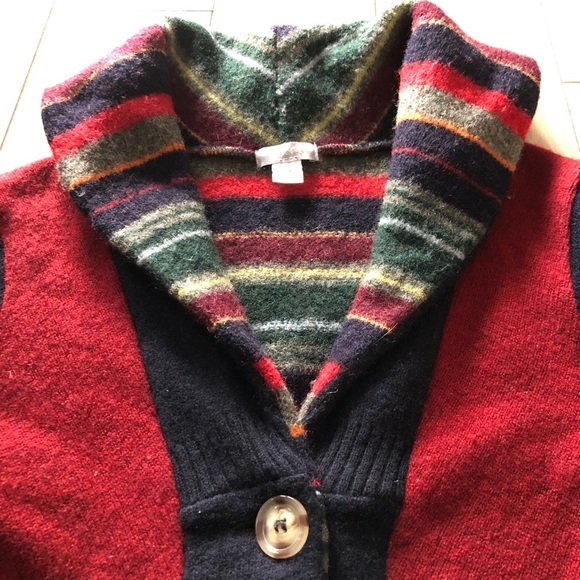 PRELOVED Handcut 100% Reclaimed Wool Knit Striped Cardigan Sweater Size L - Picture 6 of 14